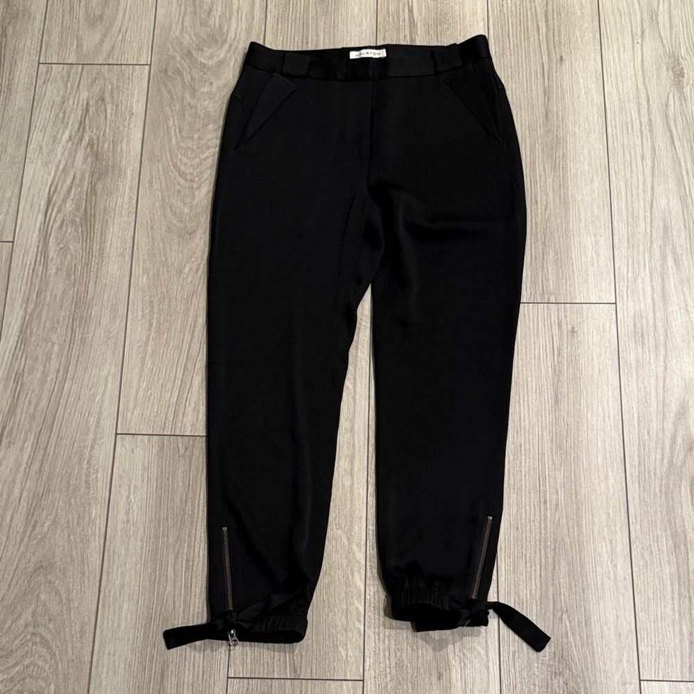 Halston Women’s Jogger Trouser Black Pants with Zipper and Ties Size 6